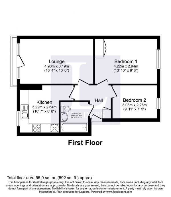 Floor Plan Image for 2 Bedroom Flat to Rent in Bewick Gardens, Chichester