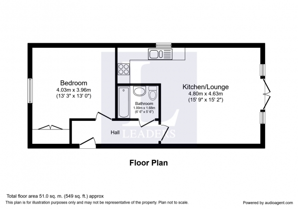 Floor Plan Image for 1 Bedroom Flat to Rent in Whyke Lane, Chichester