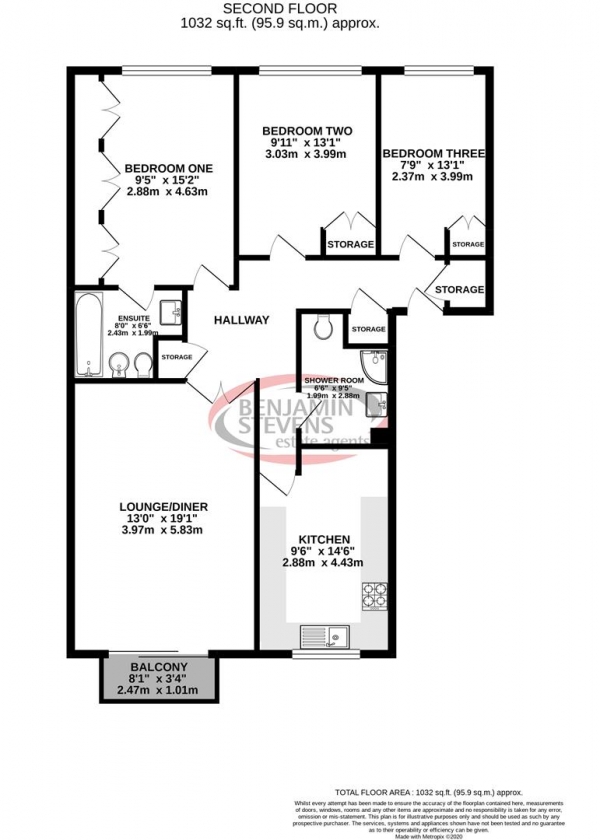 Floor Plan Image for 3 Bedroom Flat for Sale in Hale Lane, Edgware