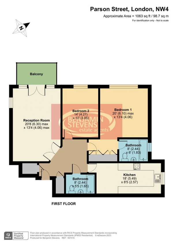 Floor Plan for 2 Bedroom Flat for Sale in Parson Street, London, NW4, 1RE - Offers in Excess of &pound550,000