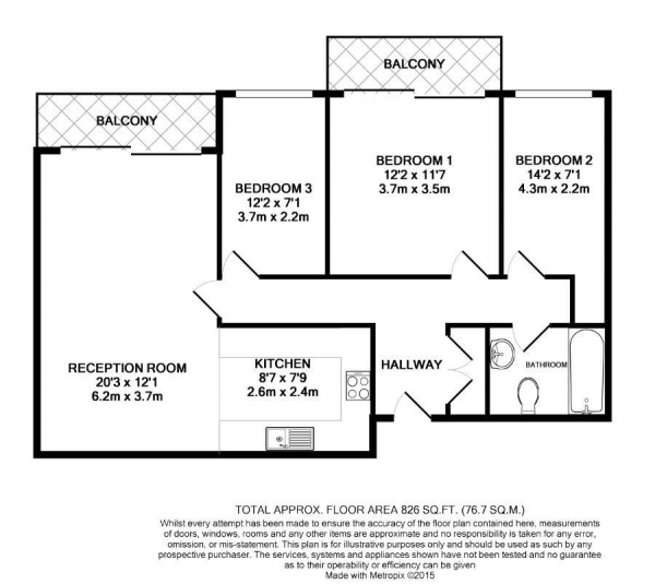 Floor Plan Image for 3 Bedroom Flat for Sale in East Drive, London