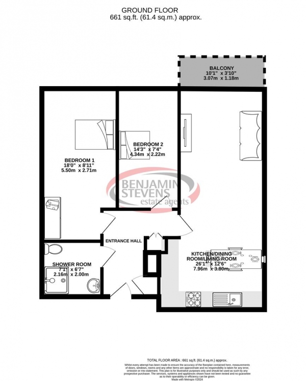 Floor Plan for 2 Bedroom Flat to Rent in East Drive, London, NW9, 5ZF - £462 pw | £2000 pcm