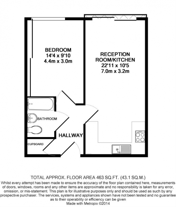 Floor Plan Image for 1 Bedroom Flat to Rent in Cameron Crescent, Edgware