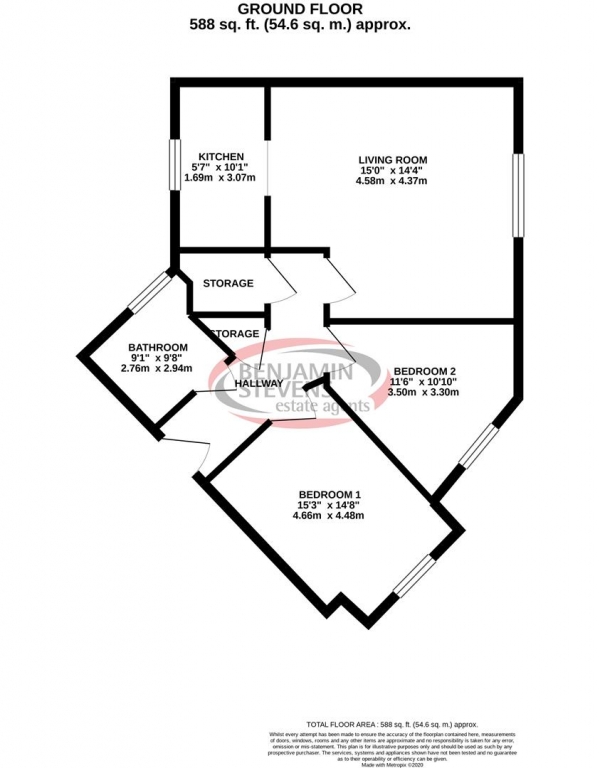 Floor Plan Image for 2 Bedroom Flat to Rent in Clarinet Court, Edgware