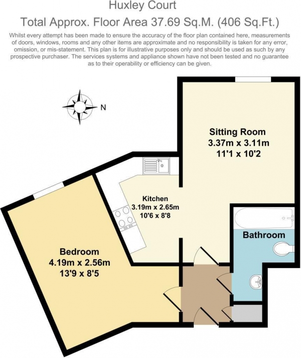 Floor Plan Image for 1 Bedroom Apartment to Rent in Huxley Court, Stratford-Upon-Avon