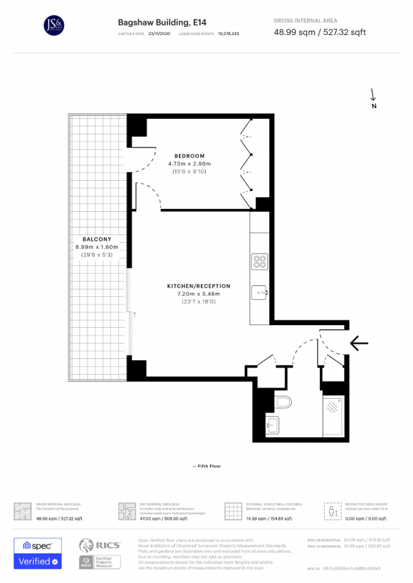 Floor Plan Image for 1 Bedroom Flat for Sale in Wardian Wharf, Isle of Dogs, London, E14 9TP