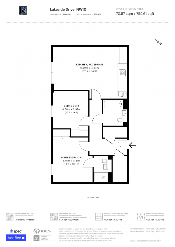 Floor Plan Image for 2 Bedroom Flat for Sale in Falcondale Court, Lakeside Drive, London, NW10 7HQ