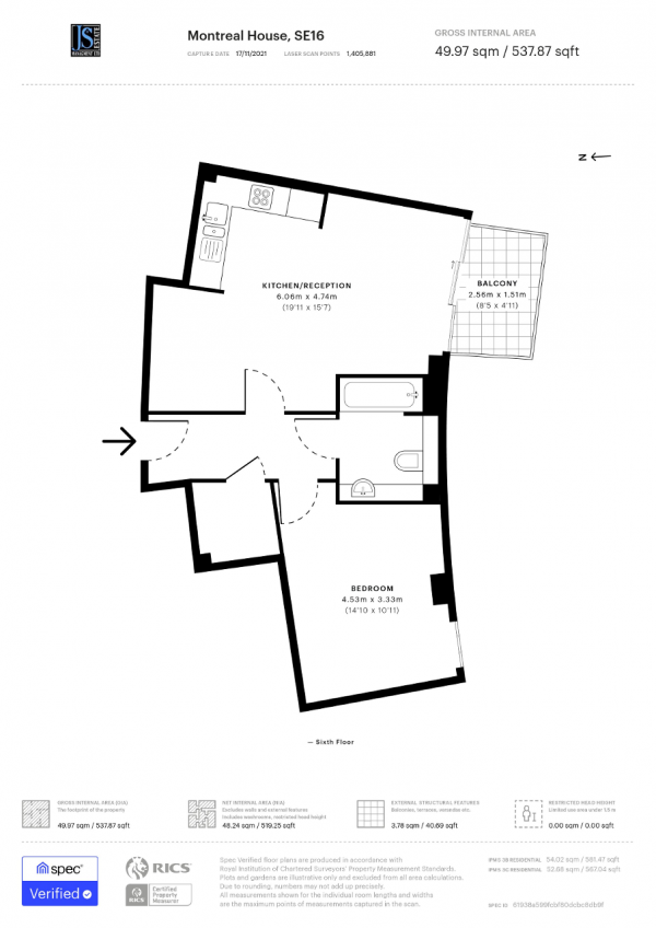 Floor Plan Image for 1 Bedroom Flat for Sale in Montreal House, Maple Quays, Canada Water, London, SE16 7AQ