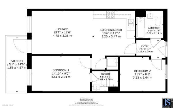 Floor Plan Image for 2 Bedroom Flat for Sale in 12 Rathbone Market, Barking Road, London, E16 1GY