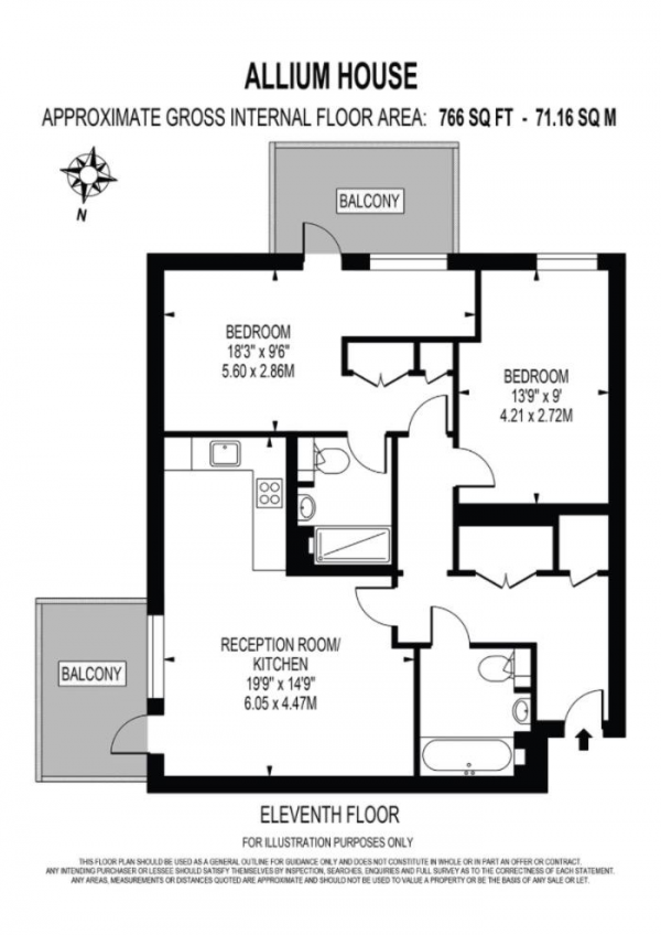 Floor Plan Image for 2 Bedroom Apartment to Rent in Grand Union, London, HA0 1BD