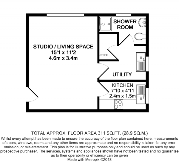 Floor Plan for Studio for Sale in Caroline Place, Harlington, UB3 5AF, UB3, 5AF - Guide Price &pound153,000