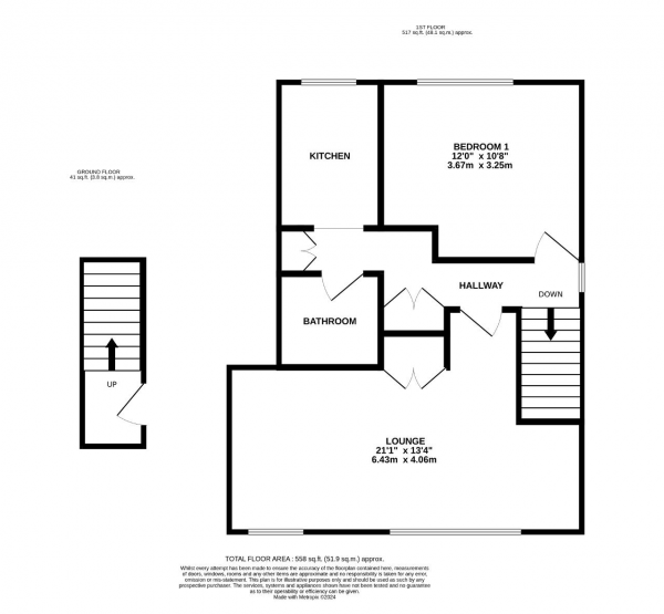 Floor Plan Image for 1 Bedroom Flat for Sale in The Island, Longford, Middlesex, UB7 0ES