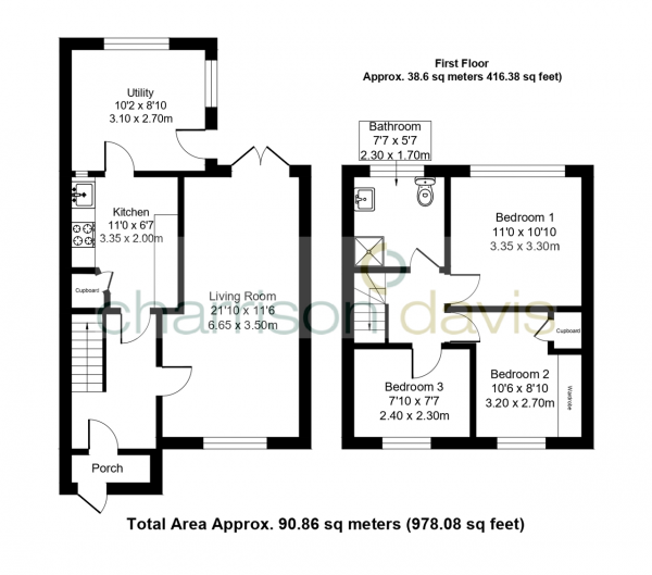 Floor Plan for 3 Bedroom Semi-Detached House for Sale in Marvell Avenue, Hayes, Middlesex, UB4 0QS, UB4, 0QS - Guide Price &pound490,000