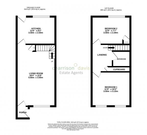 Floor Plan for 2 Bedroom Terraced House to Rent in Savoy Avenue, Hayes, UB3 4HF, UB3, 4HF - £346 pw | £1500 pcm