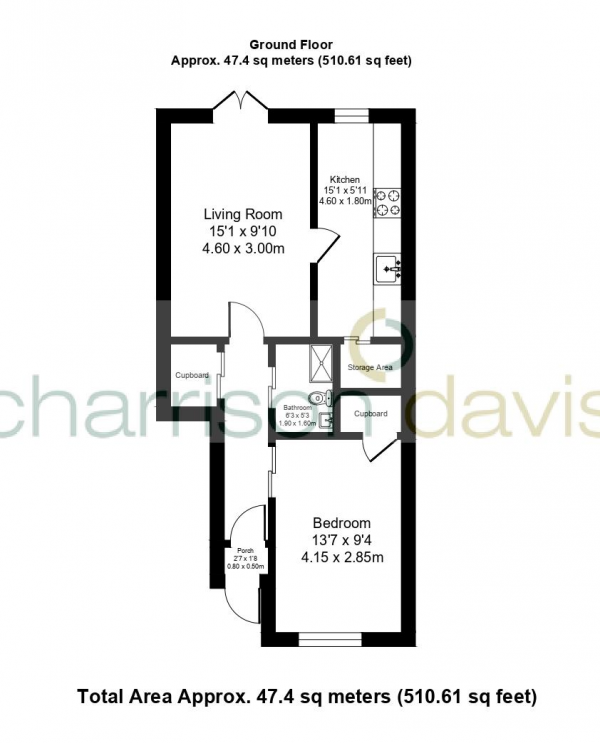 Floor Plan Image for 1 Bedroom Flat for Sale in Burns Close, Hayes, Middlesex, UB4 0EJ