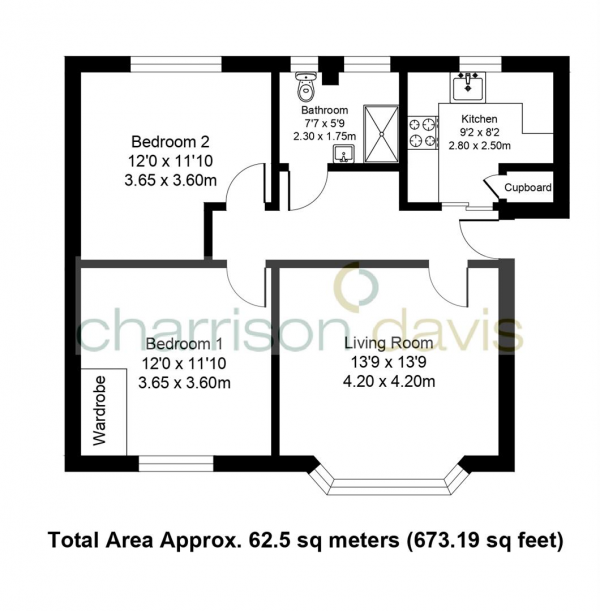 Floor Plan Image for 2 Bedroom Flat for Sale in Hambrough House, Larch Crescent, Hayes, UB4 9DL