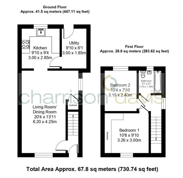 Floor Plan Image for 2 Bedroom Terraced House for Sale in Saunton Avenue, Hayes, Middlesex, UB3 5HQ