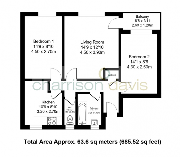 Floor Plan Image for 2 Bedroom Flat for Sale in Lady Margaret Road, Southall, Middlesex, UB1 2QQ