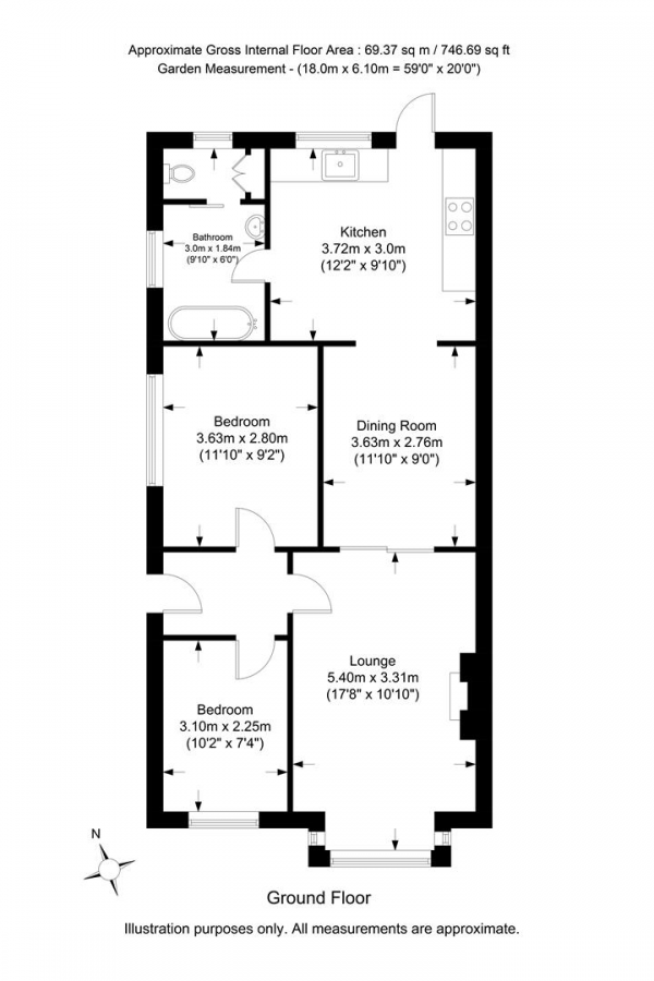 Floor Plan Image for 2 Bedroom Bungalow for Sale in Pinkwell Avenue, Hayes, Middlesex, UB3 1NG