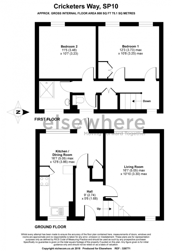 Floor Plan Image for 2 Bedroom Terraced House for Sale in Cricketers Way, Andover, SP10 5DU