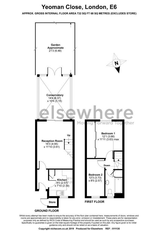 Floor Plan Image for 2 Bedroom Terraced House for Sale in Yeoman Close, London, E6 6NN