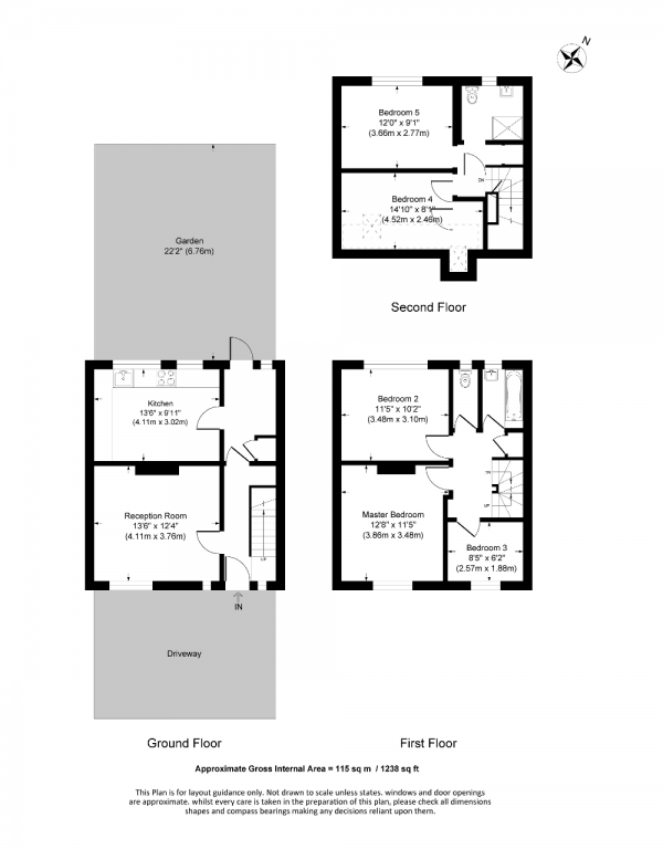 Floor Plan Image for 5 Bedroom Terraced House to Rent in Hearnshaw Street, London, E14 7QY