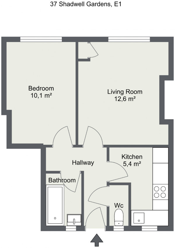Floor Plan for 1 Bedroom Flat for Sale in Shadwell Gardens, Shadwell, London, E1 2QQ, E1, 2QQ - Offers in Excess of &pound230,000