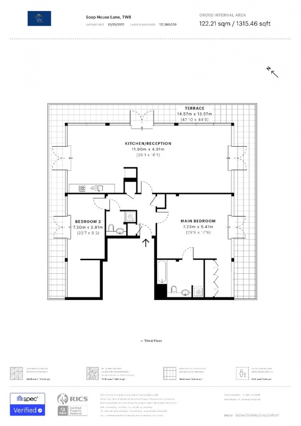 Floor Plan Image for 3 Bedroom Flat to Rent in Penthouse at Soaphouse Lane, Brentford, TW8