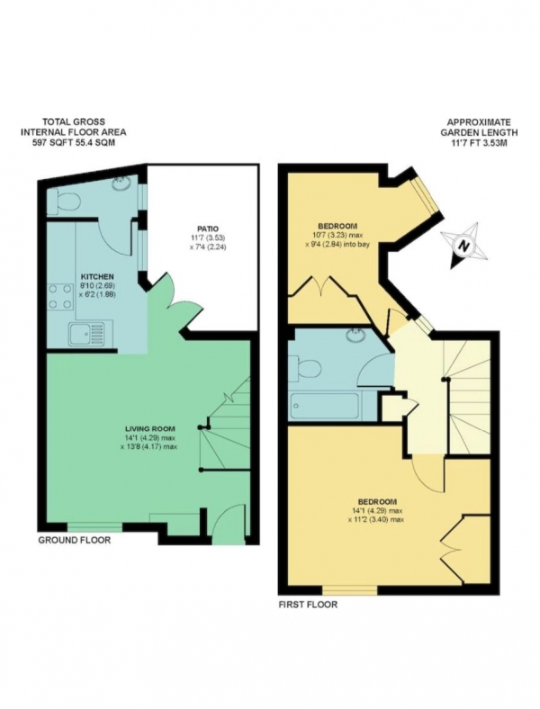 Floor Plan for 2 Bedroom Terraced House to Rent in Railway Cottages, Rusham Road, Egham, TW20, TW20, 9LS - £369 pw | £1600 pcm