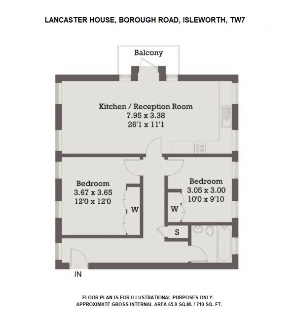 Floor Plan Image for 2 Bedroom Flat to Rent in Lancaster House, Borough Road, Isleworth, TW7