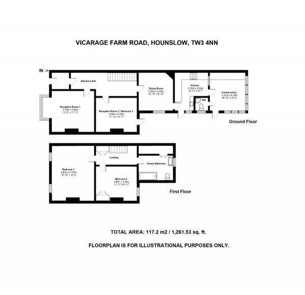 Floor Plan Image for 3 Bedroom Semi-Detached House to Rent in Vicarage Farm Road, Hounslow, TW3