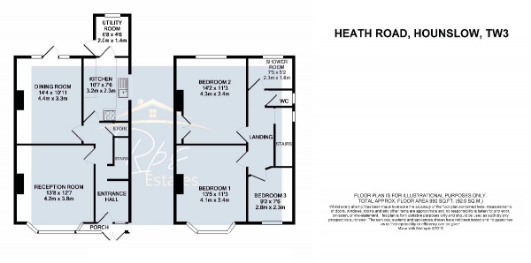 Floor Plan Image for 3 Bedroom Semi-Detached House for Sale in Heath Road, Hounslow, TW3