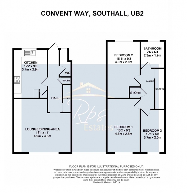 Floor Plan Image for 3 Bedroom Flat for Sale in Convent Way, Southall, UB2