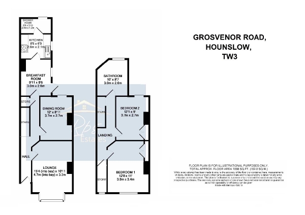 Floor Plan Image for 2 Bedroom Terraced House for Sale in Grosvenor Road, Hounslow, TW3