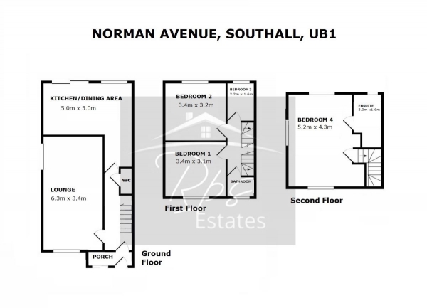 Floor Plan for 4 Bedroom Semi-Detached House for Sale in Norman Avenue, Southall, UB1, UB1, 2AU - Guide Price &pound525,000