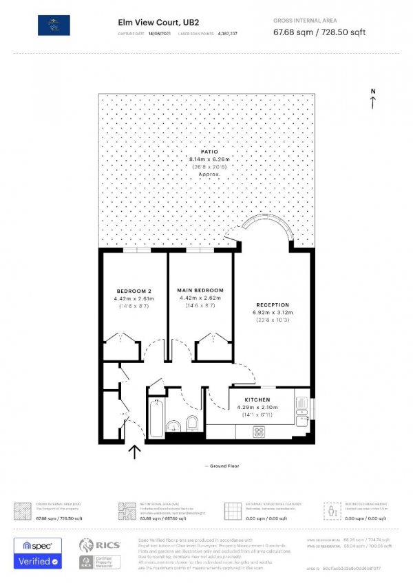 Floor Plan Image for 2 Bedroom Flat for Sale in Elm View Court, Norwood Green Road, Southall, UB2