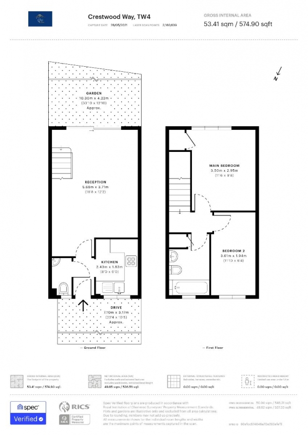Floor Plan Image for 2 Bedroom Terraced House for Sale in Crestwood Way, Hounslow, TW4