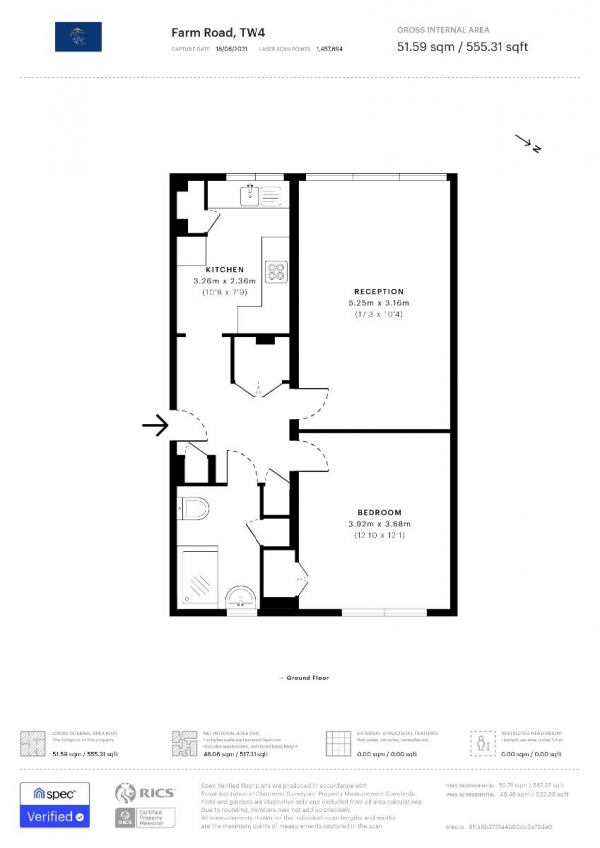 Floor Plan Image for 1 Bedroom Flat for Sale in Farm Road, Hounslow, TW4