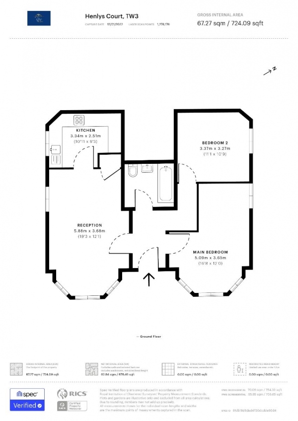Floor Plan Image for 2 Bedroom Flat for Sale in Henlys Court, Vicarage Farm Road, Hounslow, TW3