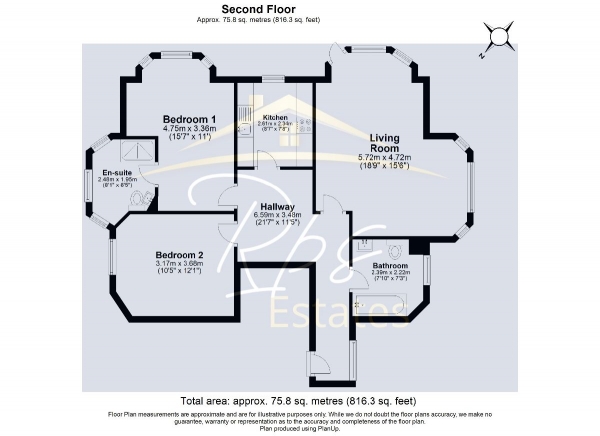 Floor Plan for 2 Bedroom Flat for Sale in Henlys Court, Vicarage Farm Road, Hounslow, TW3, TW3, 4NH - Guide Price &pound425,000