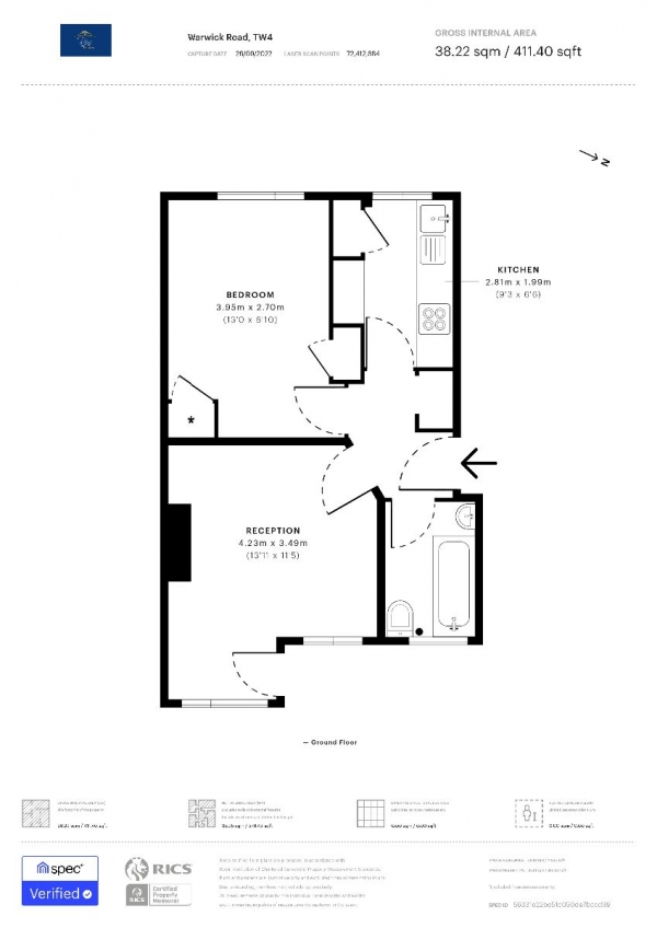 Floor Plan for 1 Bedroom Flat for Sale in Warwick Road, Hounslow, TW4, TW4, 6HY -  &pound199,950