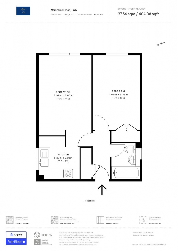 Floor Plan for 1 Bedroom Flat for Sale in Marchside Close, Heston, TW5, TW5, 9BX -  &pound245,000