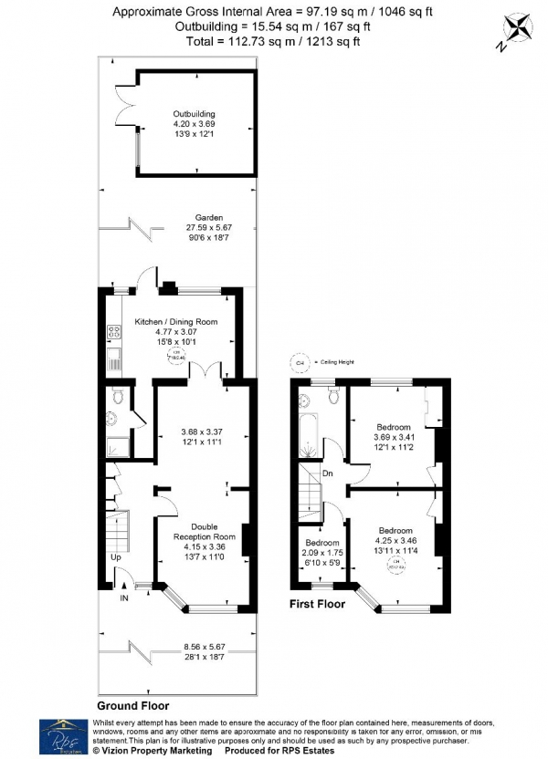 Floor Plan for 3 Bedroom Terraced House for Sale in Manor Avenue, Hounslow, TW4, TW4, 7JL - Guide Price &pound550,000