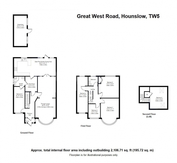 Floor Plan for 6 Bedroom Semi-Detached House for Sale in Great West Road, Hounslow, TW5, TW5, 0BJ - OIRO &pound695,000
