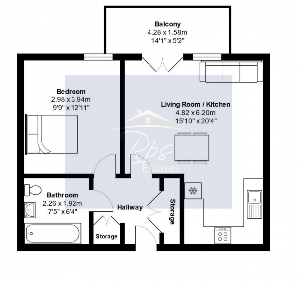 Floor Plan for 1 Bedroom Flat for Sale in Mayfair Court, Hunting Place, Heston, TW5, TW5, 0NP - Guide Price &pound285,000