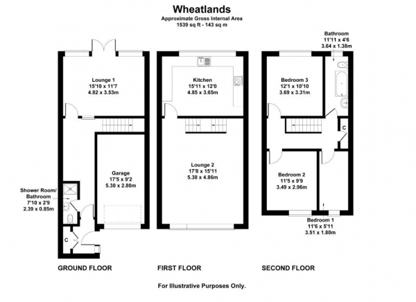 Floor Plan Image for 3 Bedroom Town House for Sale in Wheatlands, Heston, TW5
