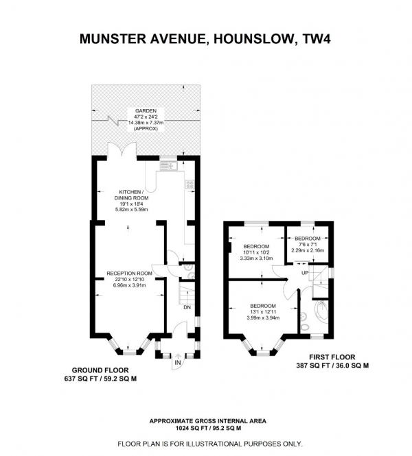 Floor Plan for 3 Bedroom Semi-Detached House for Sale in Munster Avenue, Hounslow, TW4, TW4, 5BJ - Guide Price &pound619,950