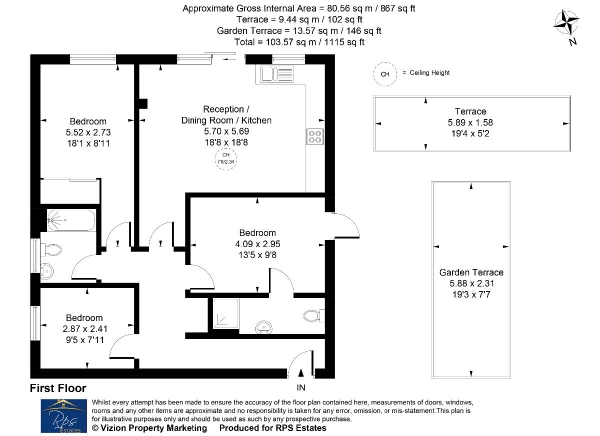 Floor Plan for 3 Bedroom Apartment for Sale in Elm Tree Court, New Heston Road, Heston, TW5, TW5, 0LF - OIRO &pound429,900