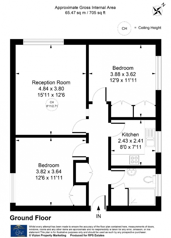 Floor Plan for 2 Bedroom Flat for Sale in Swallowfield House, Bath Road, Hounslow, TW4, TW4, 7RR - OIRO &pound325,000