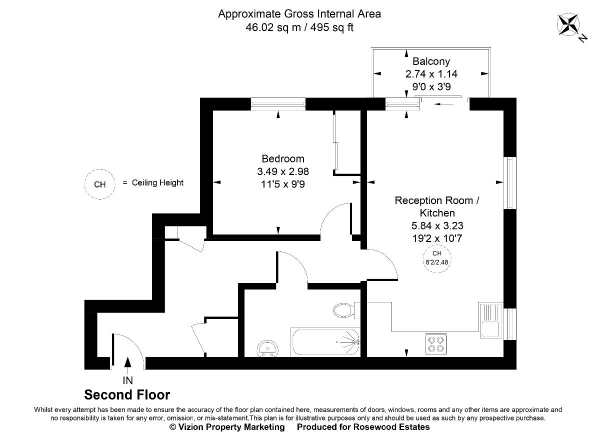 Floor Plan for 1 Bedroom Flat for Sale in Woodgate Court, Waterloo Road, Uxbridge, UB8, UB8, 2FT - Guide Price &pound270,000